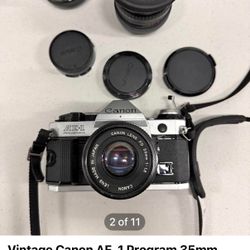 Vintage Canon AE-1 Program 35mm Film Camera Bundle w/ Canon FD 50m