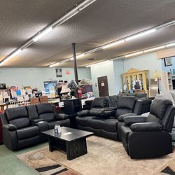 🔥Hot Deal🔥Brand New 3pc Reclining Sofa, Reclining Loveseat With Cup Holder And Recliner Chair $1599, Delivery Available 