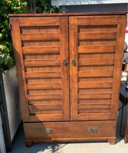 Wood Armoire with Louvered Doors and Drawer Dresser