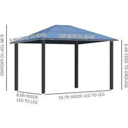 Outsunny 10' x 12' Outdoor Steel Frame Patio Gazebo with Twin-Wall Polycarbonate Hardtop Roof and Removable Curtains

