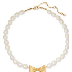 kate spade new york Gold-Tone Pavé Bow & Freshwater Pearl Pendant Necklace/nwt