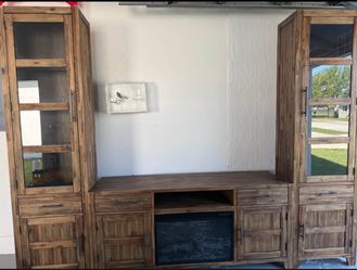 Rustic Wood Entertainment Center with Fireplace