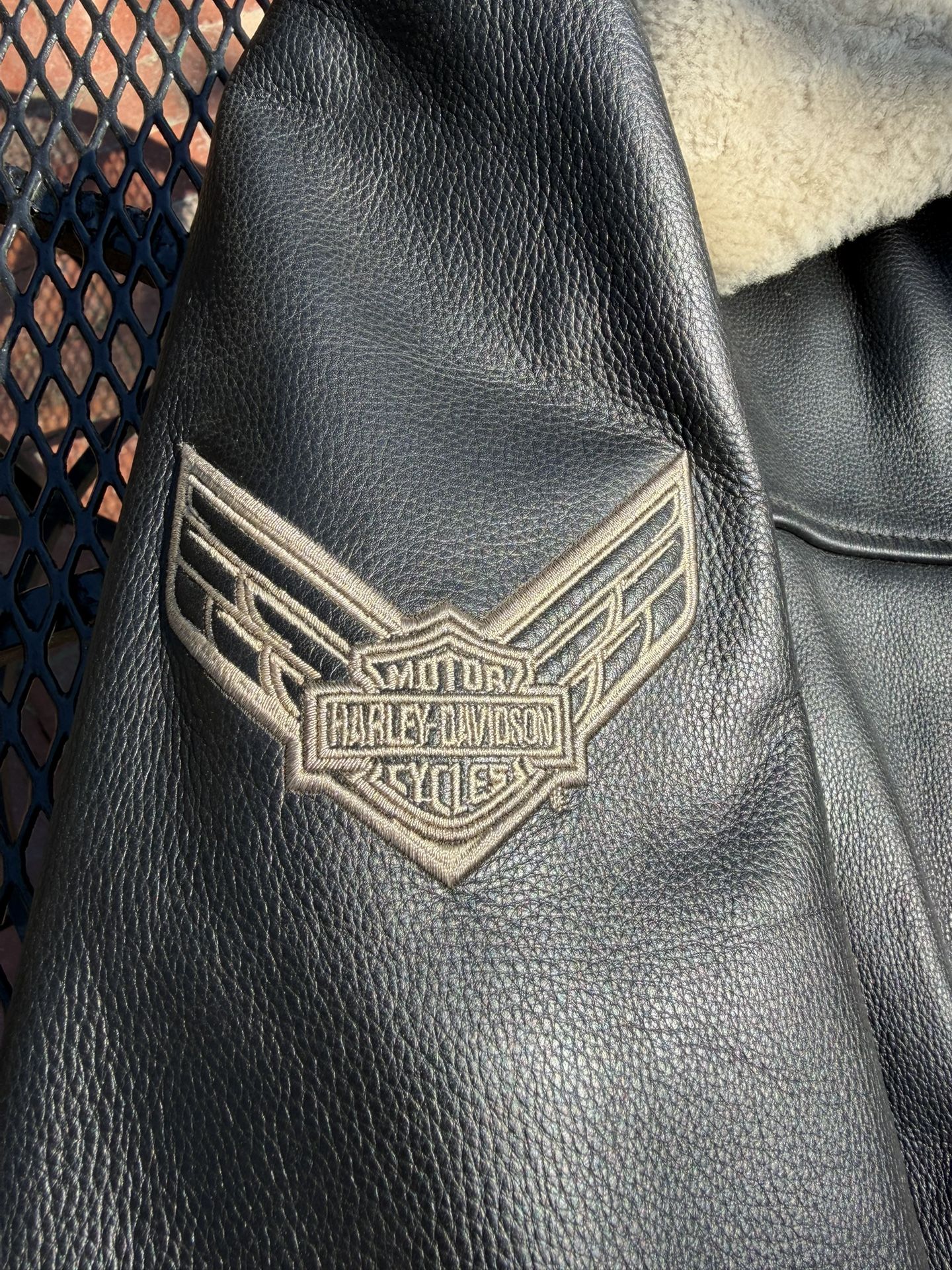 Harley Davidson full grain leather motorcycle jacket.