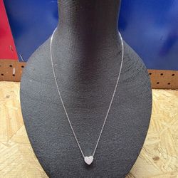 Italy .925 Sterling Silver Necklace With Heart With Moissanite Diamonds 