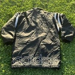 Vintage Adidas Men's Long Puffer Jacket Size Lg Tri foil Full Zip Black Retro