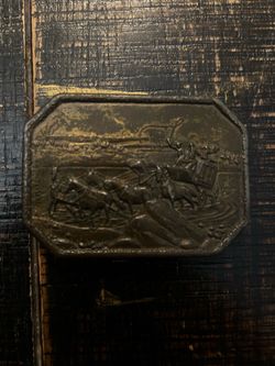 Bronze Sculpture Cowboy Stagecoach Horse Western Oc Seltzer 1970s Vintage Belt Buckle