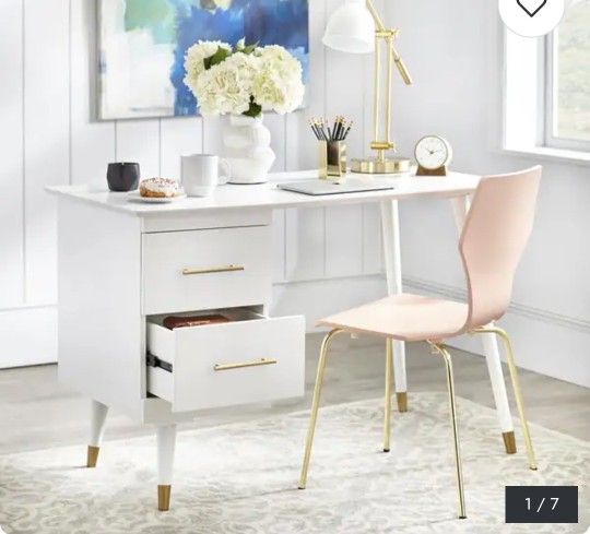 Mid-Century Modern white & gold desk