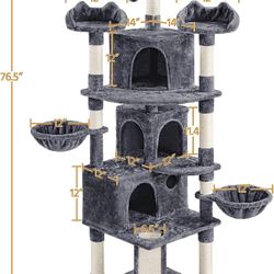 76.5in Cat Tree Cat Tower with 3 Condos, 3 Cozy Perches with Dangling Ball, Scratching Posts, 2 Baskets, Pet Bed Furniture Activity Center for Indoor 