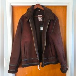 Men's Vegan leather Suede Sherpa XL Brown Jacket Guess Pilot Aviator