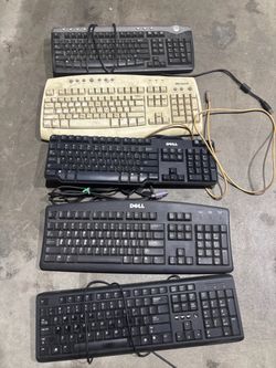 Lot of 5 Vintage Dell Microsoft Compaq Wired Computer Keyboards USB PS/2