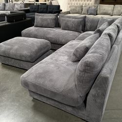 New! Plush Sectional Sofa, Dark Grey Couch, Grey Couch, Grey Sectional, L-Shaped Sofa, Armless Couch, Modern Sectional, Mid-century Sofa, Couch Dimens