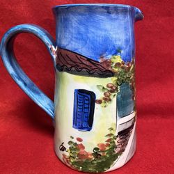 6.25 Inch Handmade Hand Painted Blue Ceramic Greek Pitcher Imported From Greece 