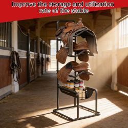 Saddle Rack, 3-Tier Freestanding Saddle Rack Stand for English & Western Horse Saddles, with Oxford Fabric Mat and Side Hooks for Tack and Blanket Sto