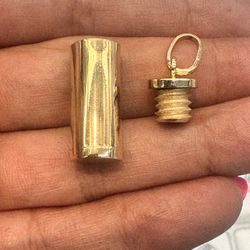 10k Gold Ash Holder Tube Pendant Charm