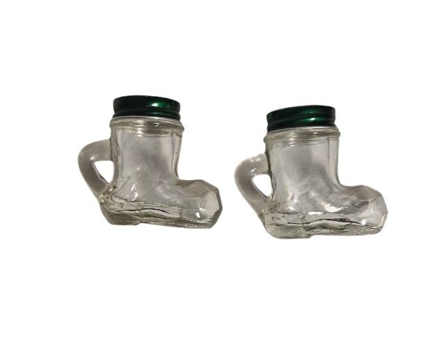Vintage Santa boot clear glass salt and pepper shakers
