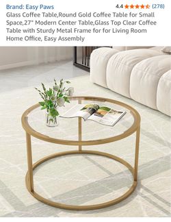 Easy Paws Round Glass Coffee Table Gold