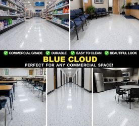 Pallet 68 cs total 3006 sq fts cover this white blue chips .,.,., BEAUTIFUL Armstrong Commercial Flooring in the popular Blue Cloud color — a clean wh