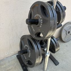 Fitness Gear Olympic Weights Set Includes Bar And Tree 