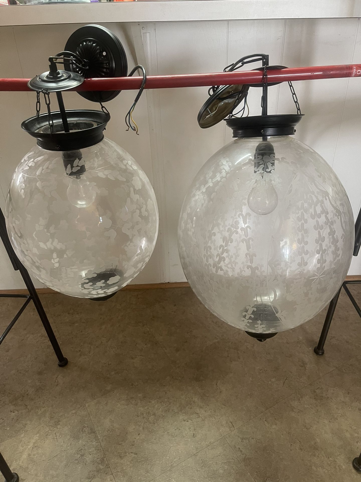 Two Different Sizes Etched Glass Ceiling Fixtures
