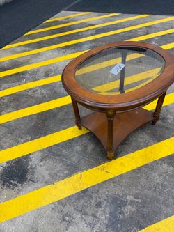 Oval Glass Top Wood Coffee Table