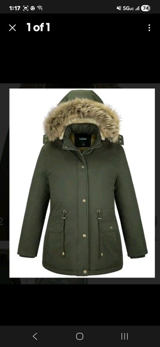 Soularge Women's Plus Size Parka Jacket, Faux Fur Heavy Hooded 5X Army Green