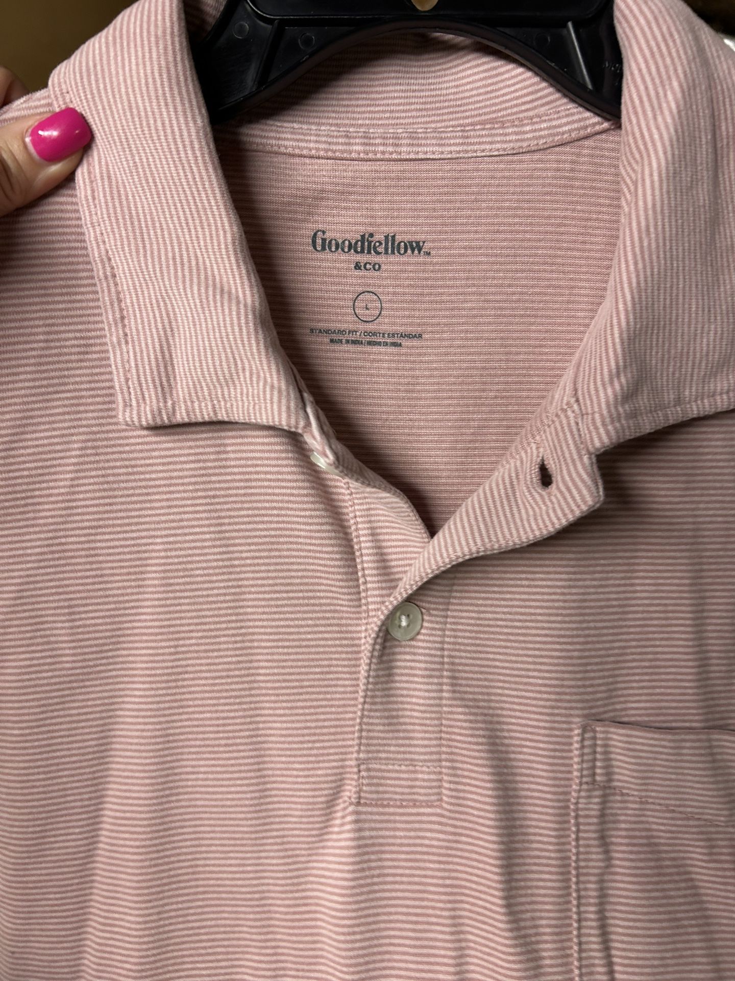Pink striped Goodfellow & Co. polo shirt size large