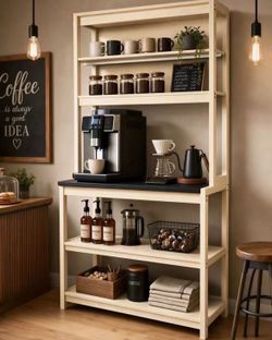 5-Tier Bakers Rack for Kitchen with Storage, Coffee Bar, Kitchen Shelves, Microwave Stand (Brown+beige), 39.37")