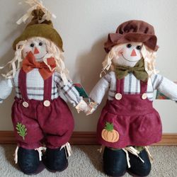 Set of 2 Harvest Figure 18 in. Plush Scarecrow Fall Autumn Holiday Decorations