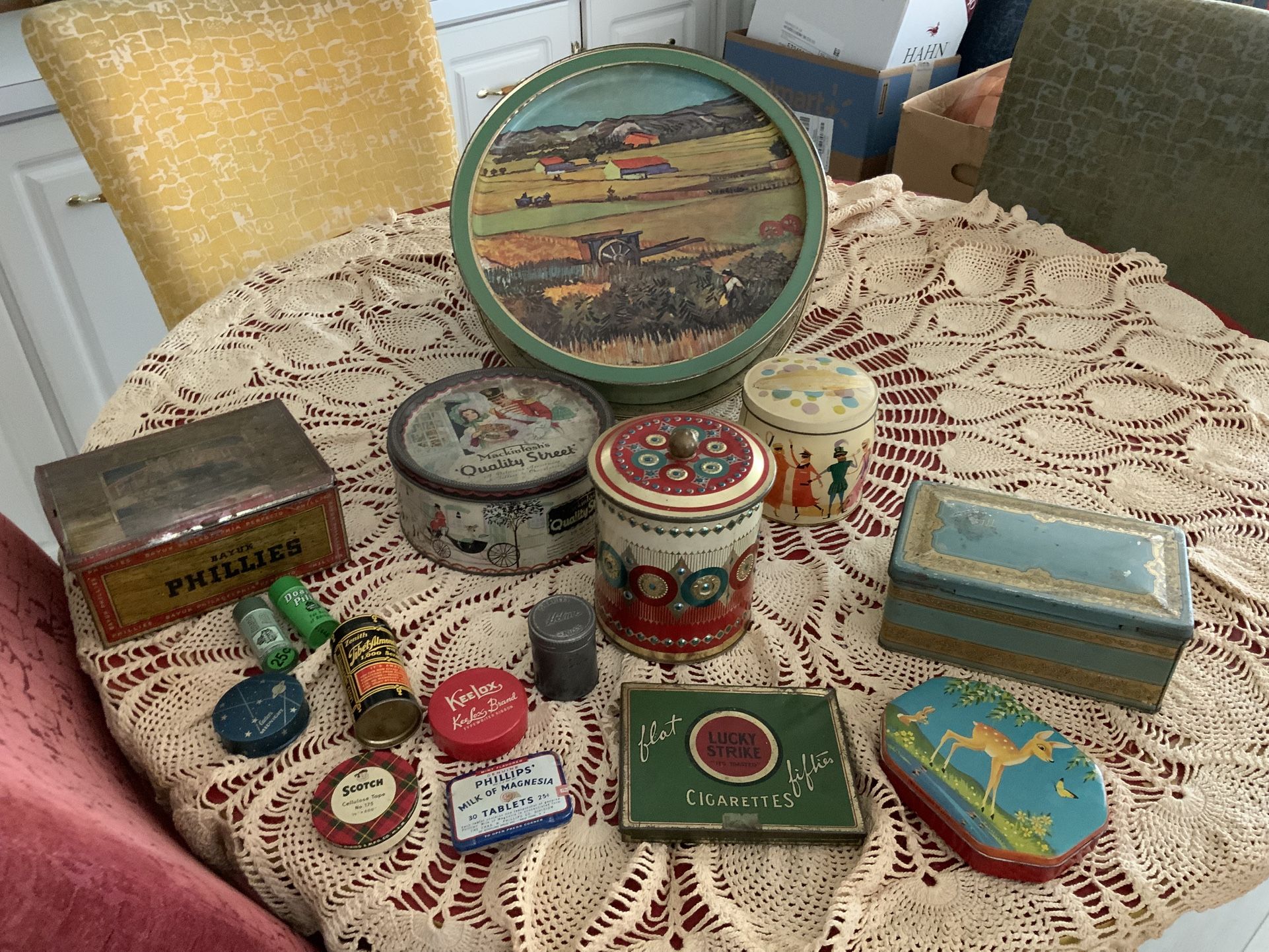 Lot of 16 Vintage Tins & Canisters – Decorative, Medical, Tobacco, Typewriter, Candy & More