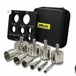 Drilax 10-Piece Diamond Drill Bit Set | Hole Saws for Tile, Glass, Granite.