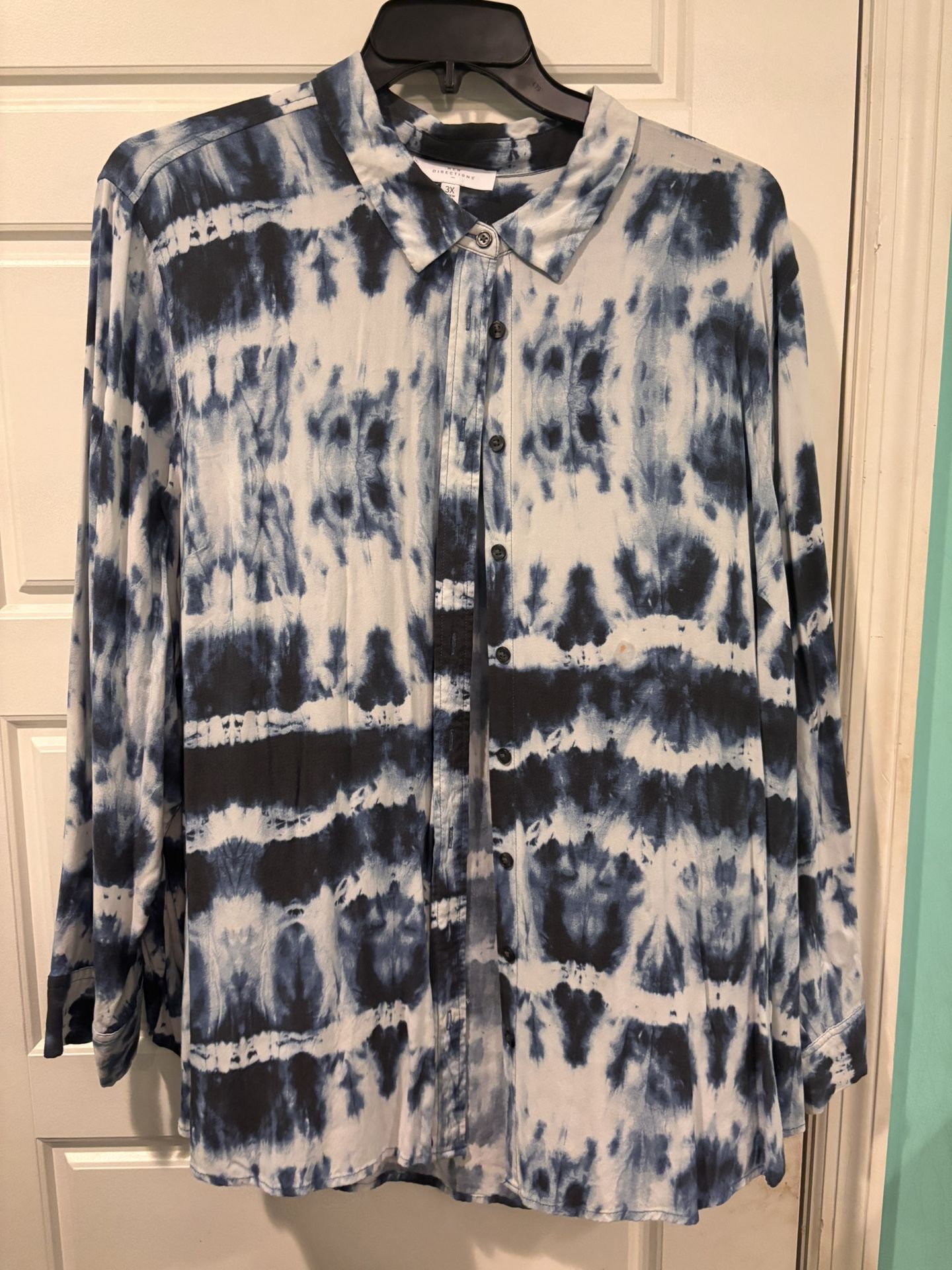 New Directions Blue Tye Dye Button Up