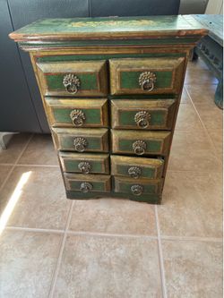 Vintage Hand Painted 10 Drawer Wood Chest