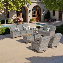 Outdoor 7 Pieces Coversation Set with Swivel Rocking Chair