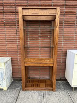 Oak Veneer Shelf With Glass Shelves 