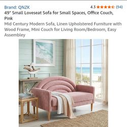 QNZK 49" Small Pink Linen Loveseat Sofa