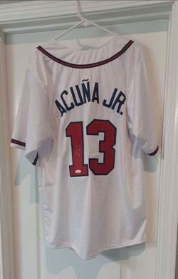 ATLANTA BRAVES RONALD ACUNA JR CUSTOM AUTOGRAPHED FOOTBALL JERSEY WITH JSA/ COA
