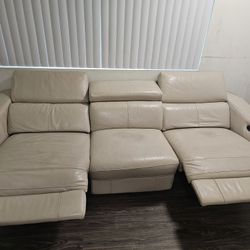 Beige Leather Sofa, Retractable. Very Comfortable.