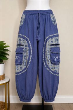 Himalaya Cotton Harem Pants L/XL Boho Festival Cargo Pocket Hippie Nepal
