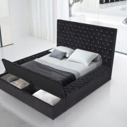 New Queen Velvet Diamonds Storage Bed Frame Only No Mattress 