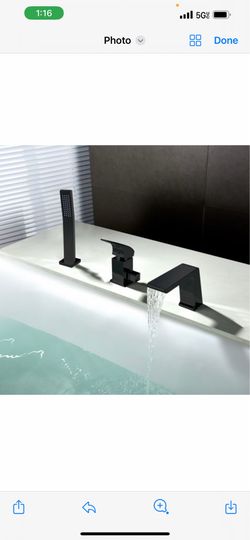 Rosa Contemporary Deck Mounted Waterfall Black Roman Tub Faucet & Hand Shower Sh55