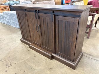 TWIN STAR Dark Finished Electric Fireplace Console with Sliding Barn Doors