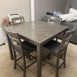High Dining Table Set w/ 4 Chairs - Solid Wood