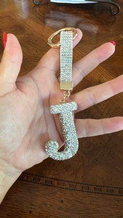Letter J Crystal Rhinestone Keychain