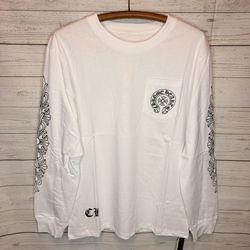 Chrome Hearts White Long Sleeve Tee Shirt Horshoe Logo Style Large 