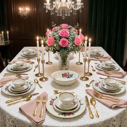 Vintage Royal Vienna "Moss Rose" 33-Piece Fine Porcelain Set - Service for 8