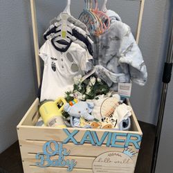 Custom Baby Boy Baby Shower Gift Basket 