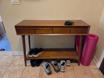 Mid-Century Modern Entryway Console Table with Drawers and Shelf