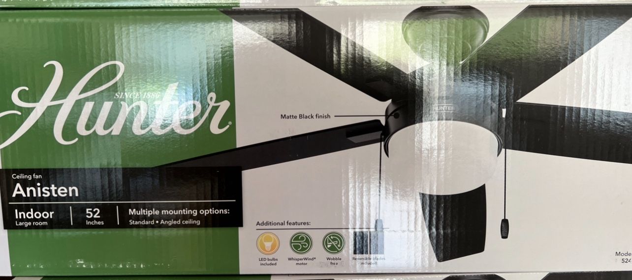 New Hunter Indoor Fan Black And Has Gray Blades Too 