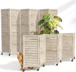 Folding Privacy Screen, Lockable Wheels, Freestanding Wall Divider, Louvered Partition