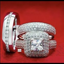 New 18k White Gold Wedding Ring Set His Hers 